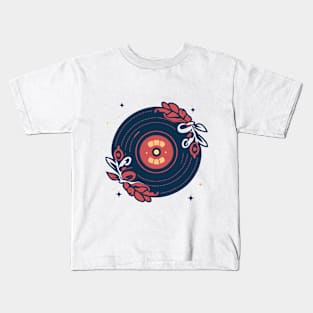 Vinyl LP Music Disk with Floral Design Kids T-Shirt